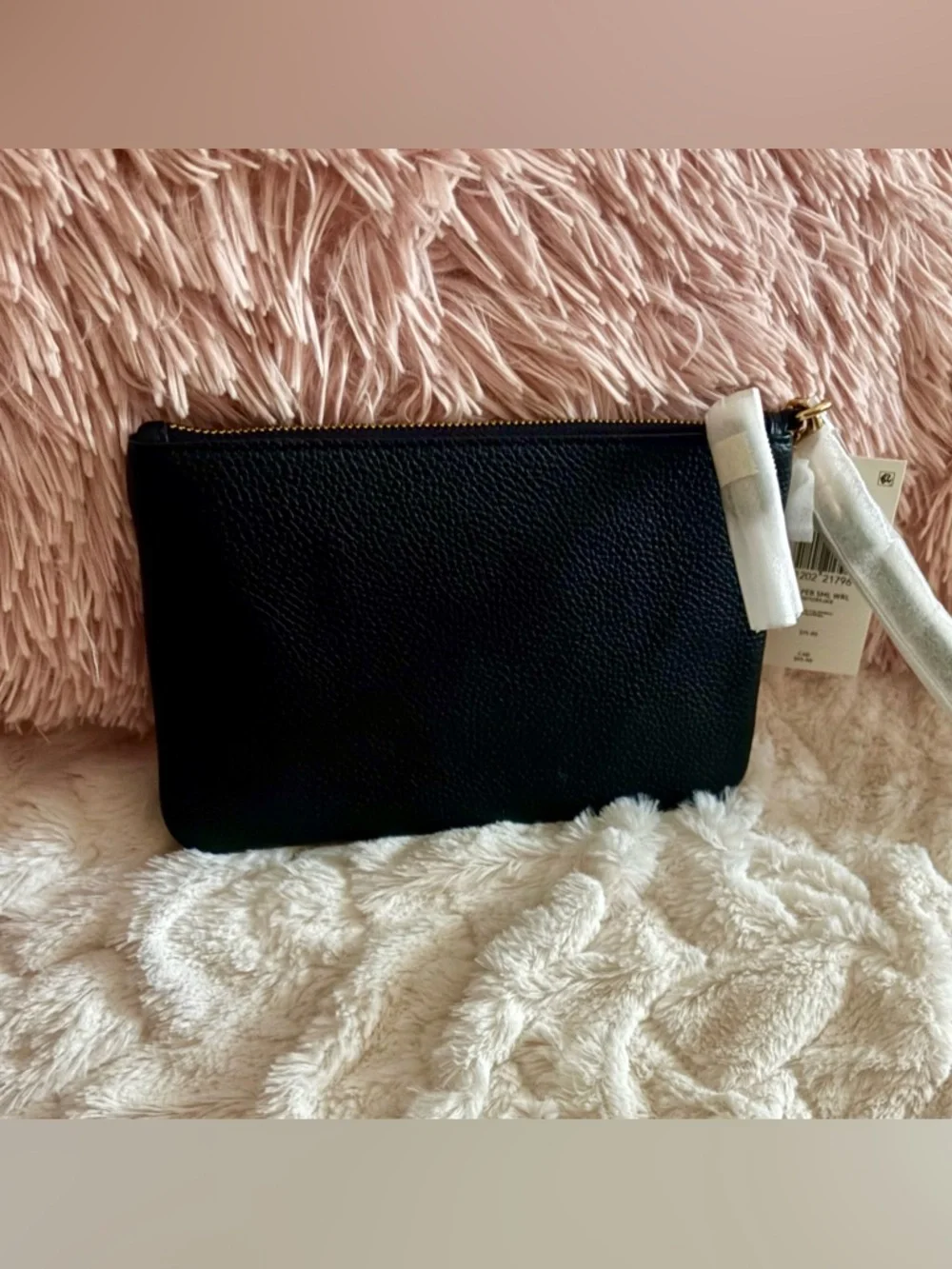 NEW Coach Black Crossgrain Leather Small Zip Top Wristlet Pouch - Picture 6 of 12